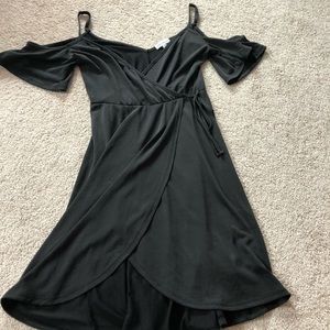 Black front-wrap dress